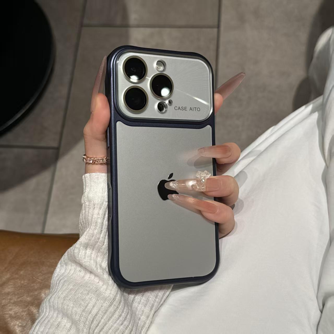 iPhone protective case with frosted corners and large display window.