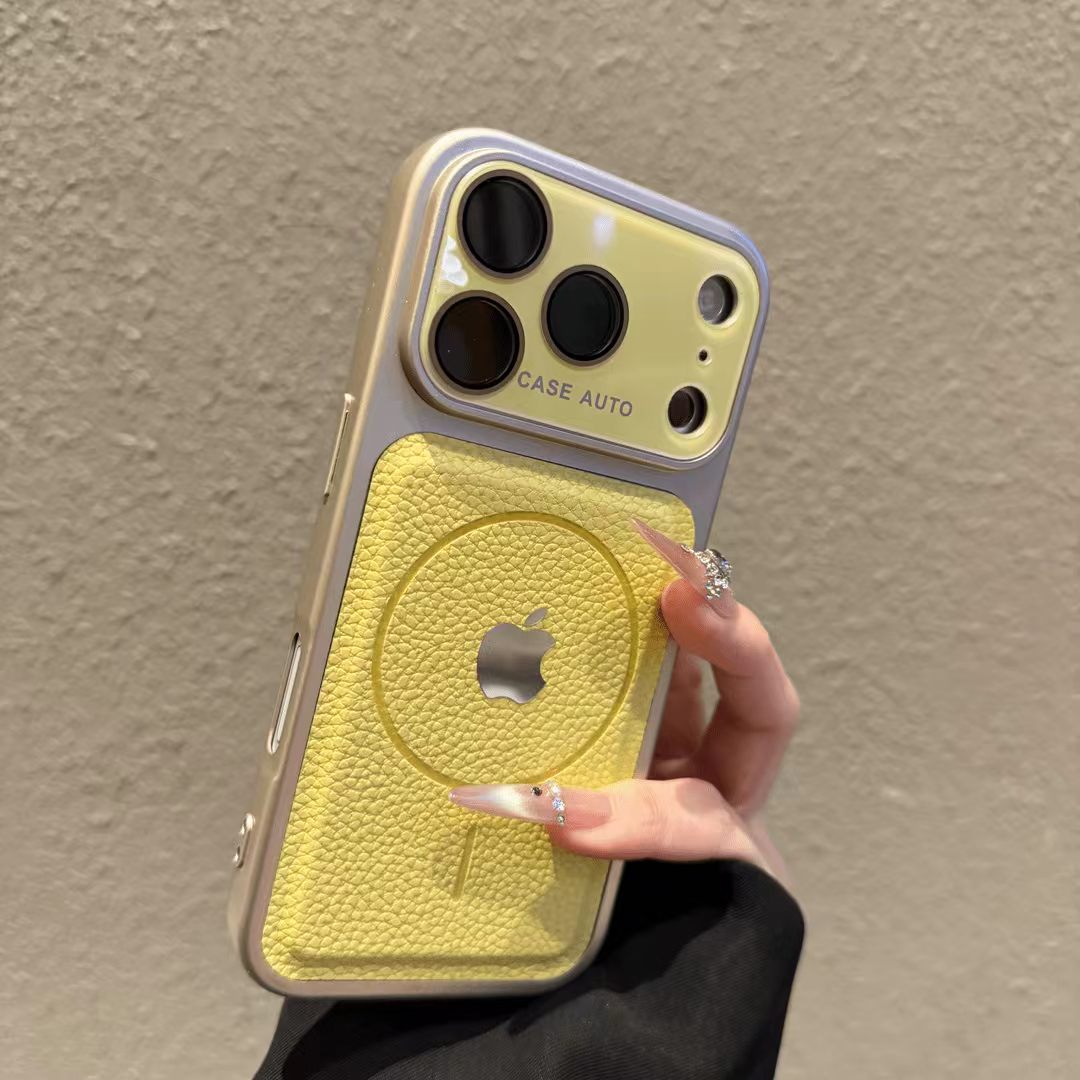 Large-view magnetic iPhone case with lychee pattern-Light purple
