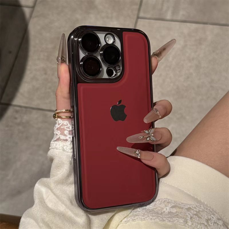 Electroplated leather texture with built-in lens film iPhone protective case
