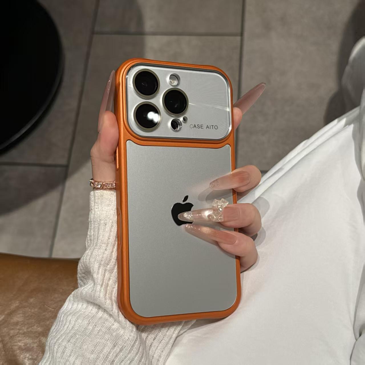 iPhone protective case with frosted corners and large display window.