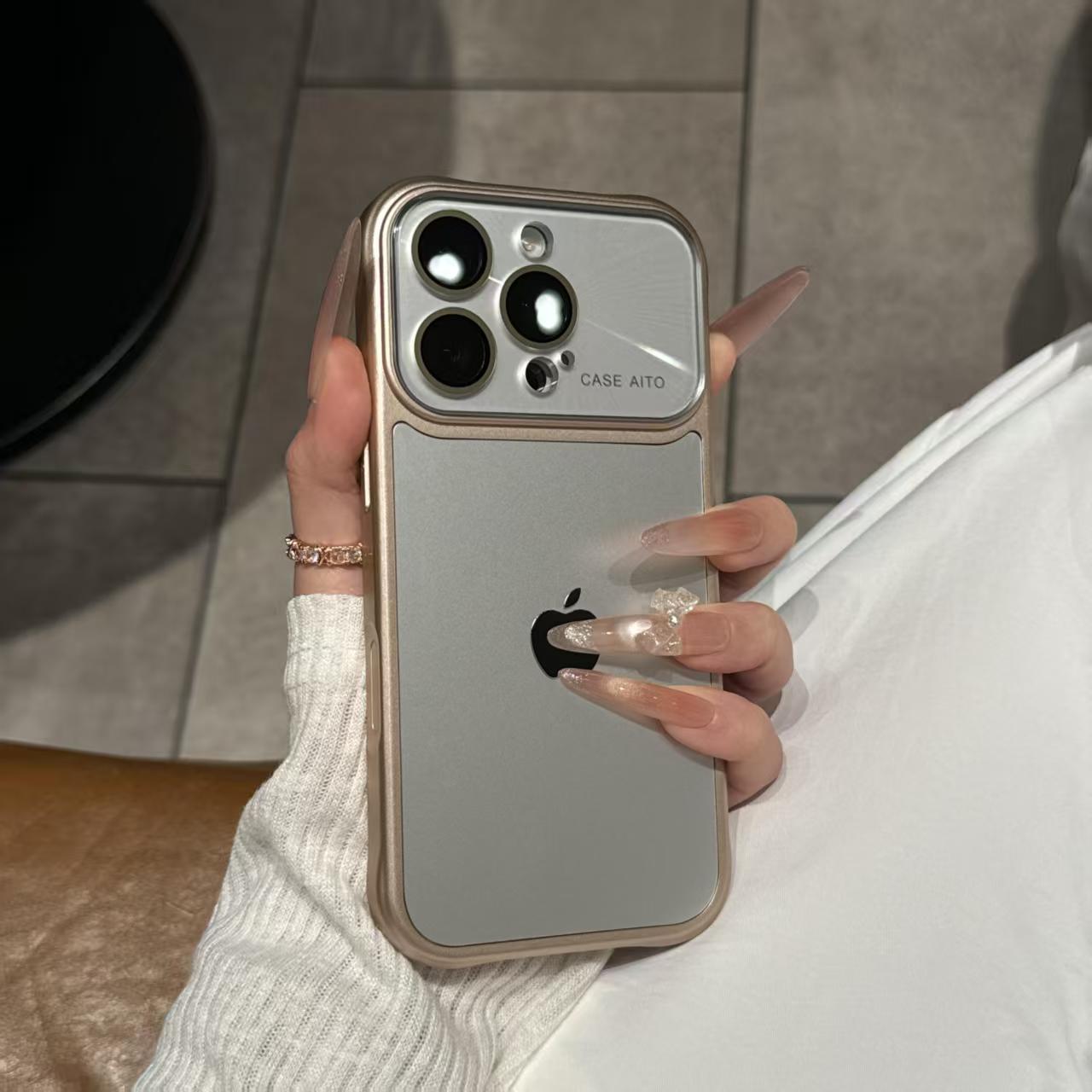 iPhone protective case with frosted corners and large display window.