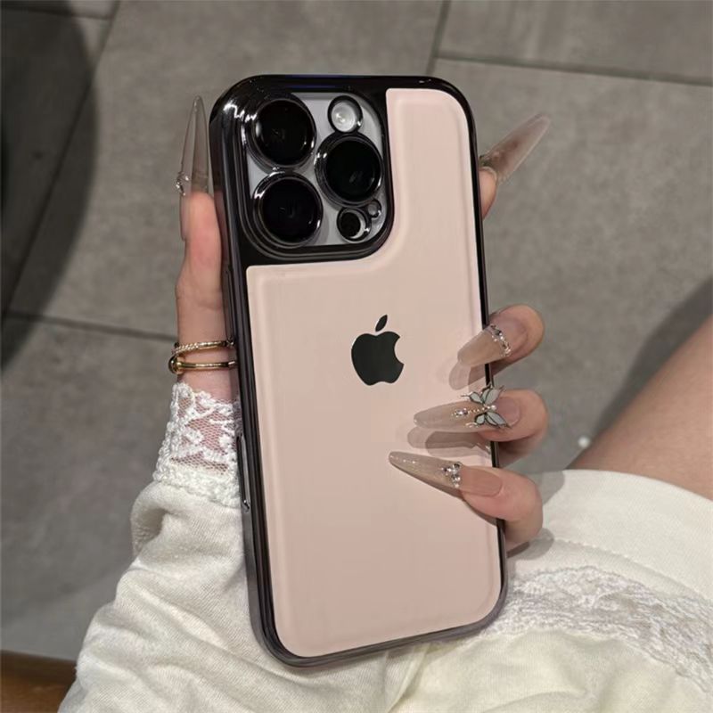 Electroplated leather texture with built-in lens film iPhone protective case