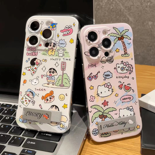 Maliit na Shin-chan Kitty cat frameless stand iPhone protective case（Buy one get one free）