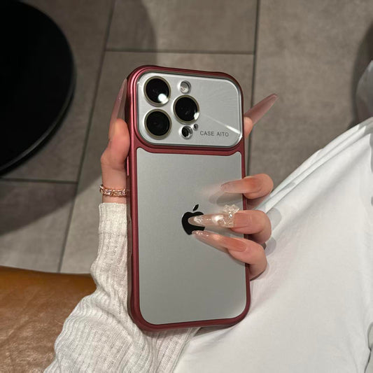 iPhone protective case with frosted corners and large display window.