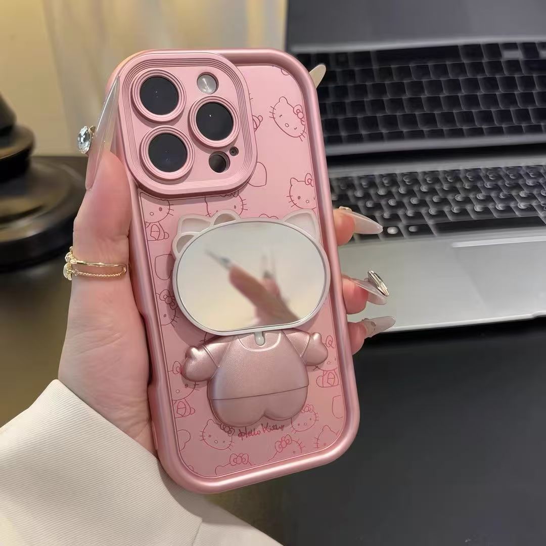 Kitty cat iPhone protective case with makeup mirror