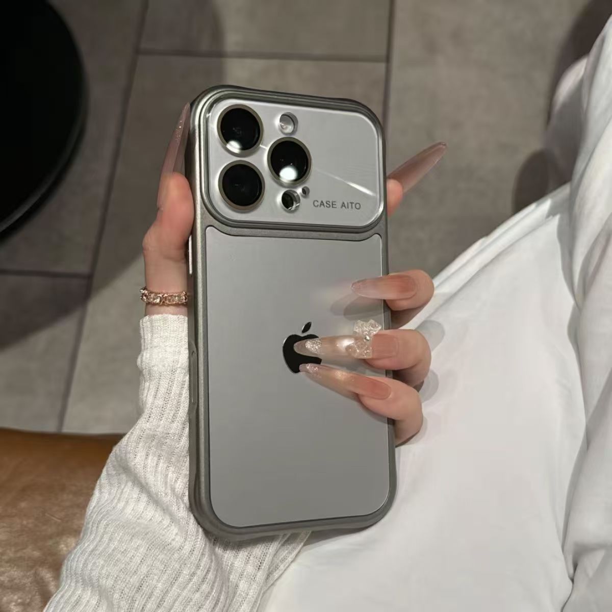 iPhone protective case with frosted corners and large display window.