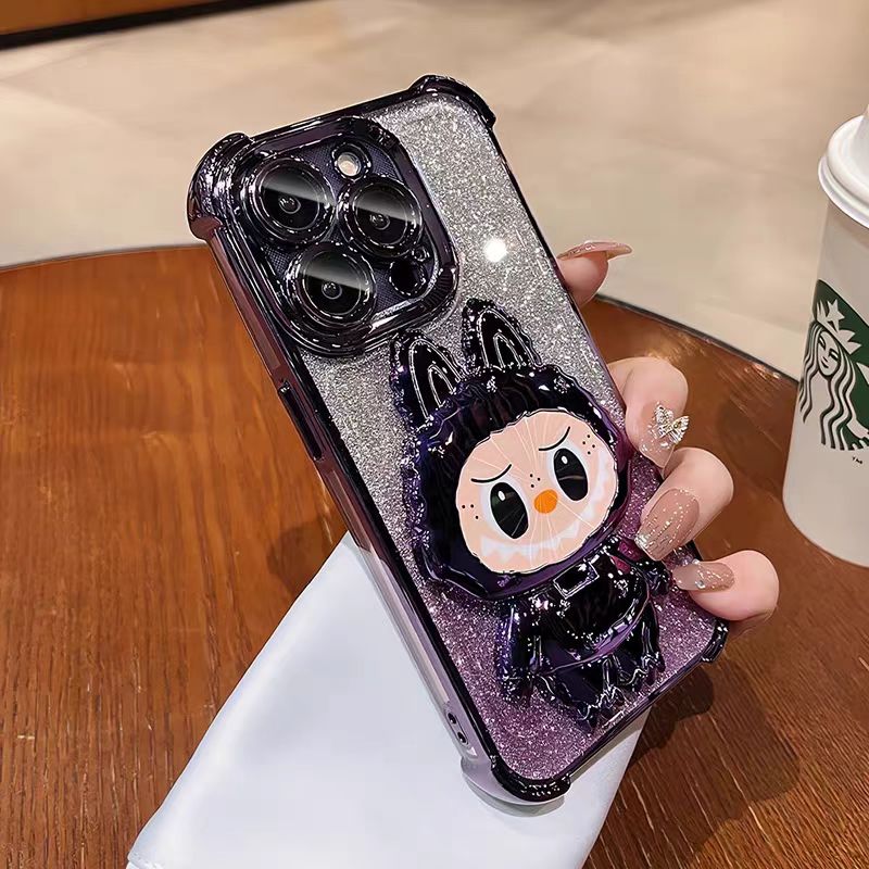 Labubu electroplated glitter ring magnetic iPhone protective case