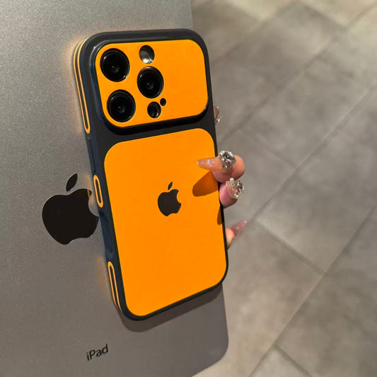 Large-view leather-textured iPhone protective case-Orange